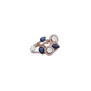 Stylish Blue Stone and Diamond Cluster Finger Ring